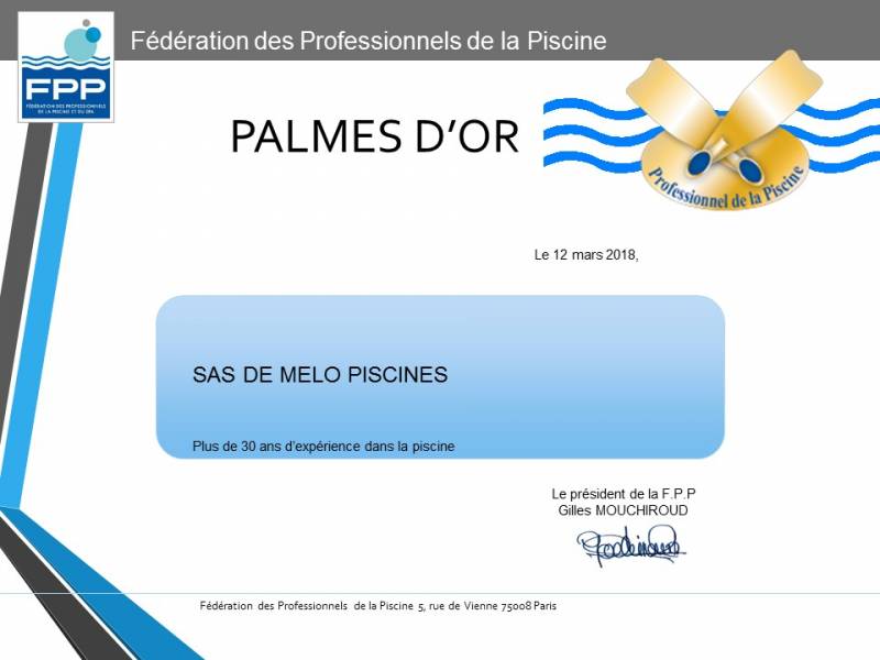 DE MELO PISCINES membre de la Fédération des Professionnels de la Piscine
