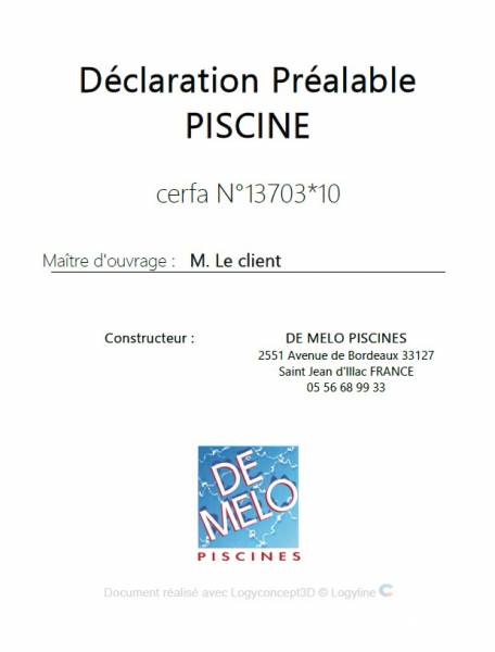DECLARATION DE TRAVAUX PAR DE MELO PISCINES